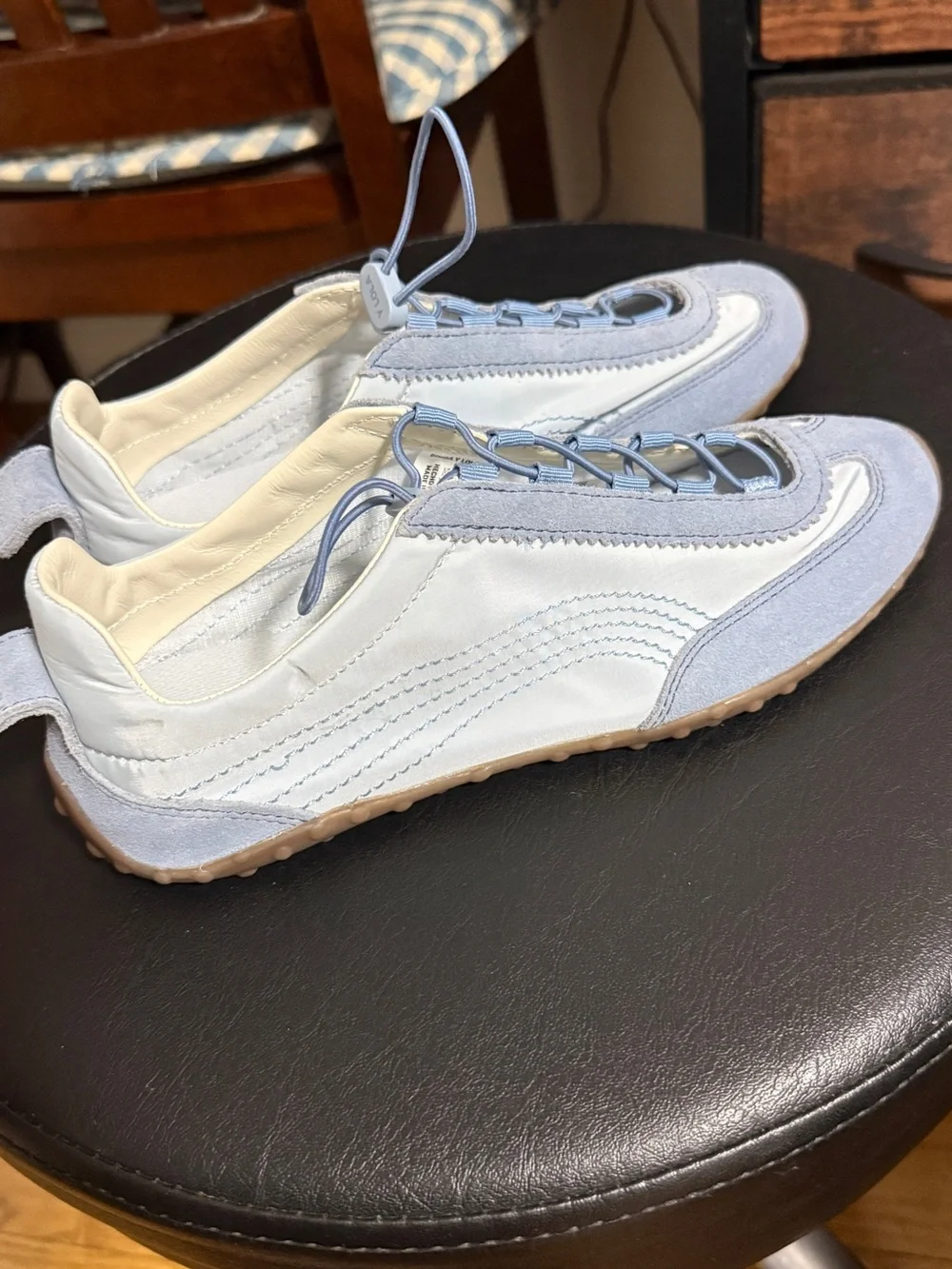 Women’s Light Blue Suede & Leather Slip-On Sneakers with Bungee Lacing